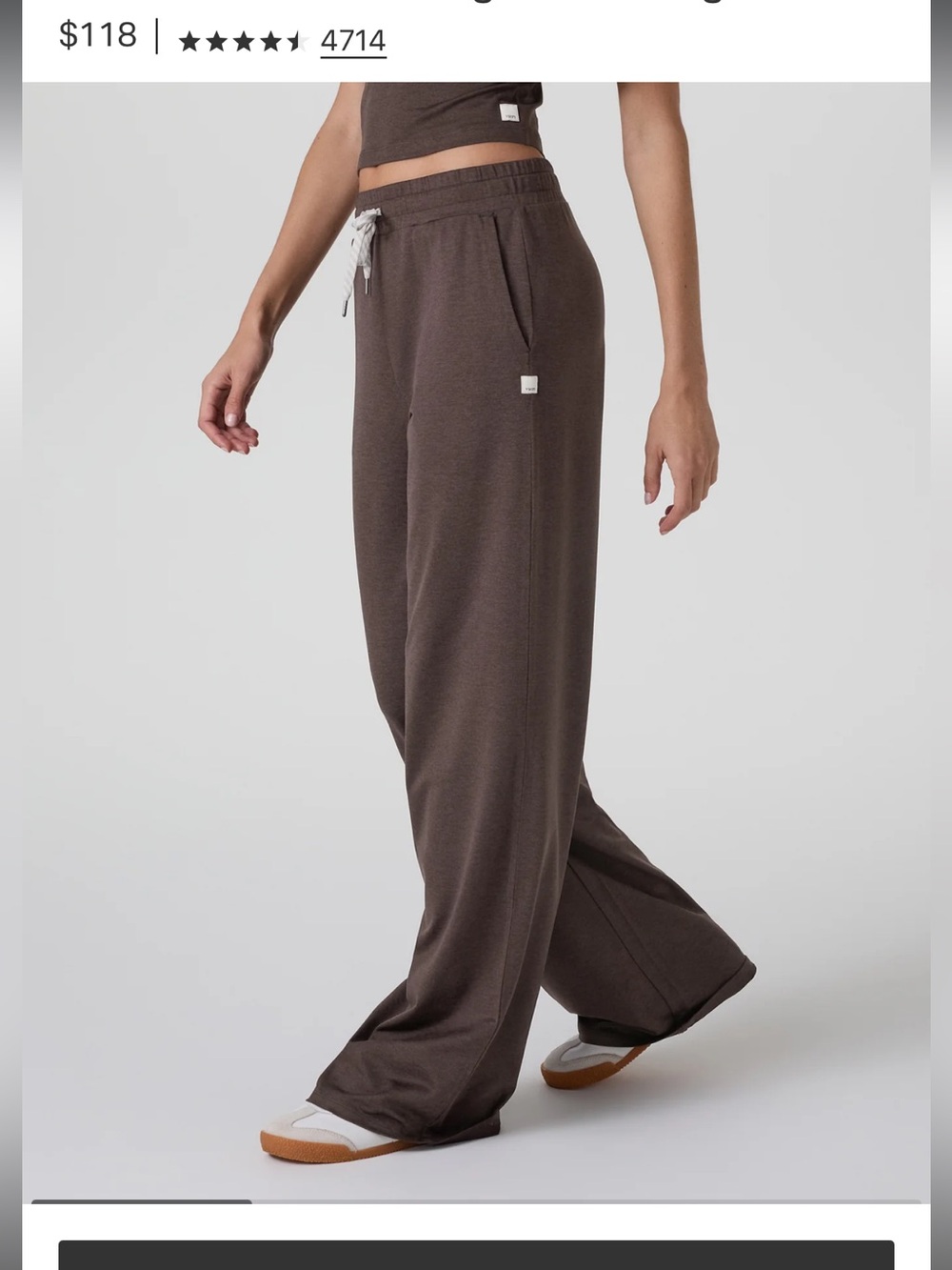 Vuori Halo Essential Wideleg Pant in Brown